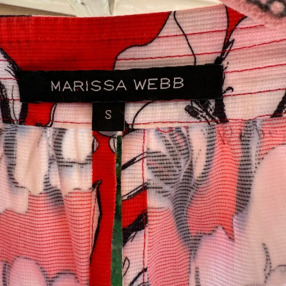 Marissa Webb Luciano Print Mini Wrap Dress Red Floral Belted Kimono Sleeve S